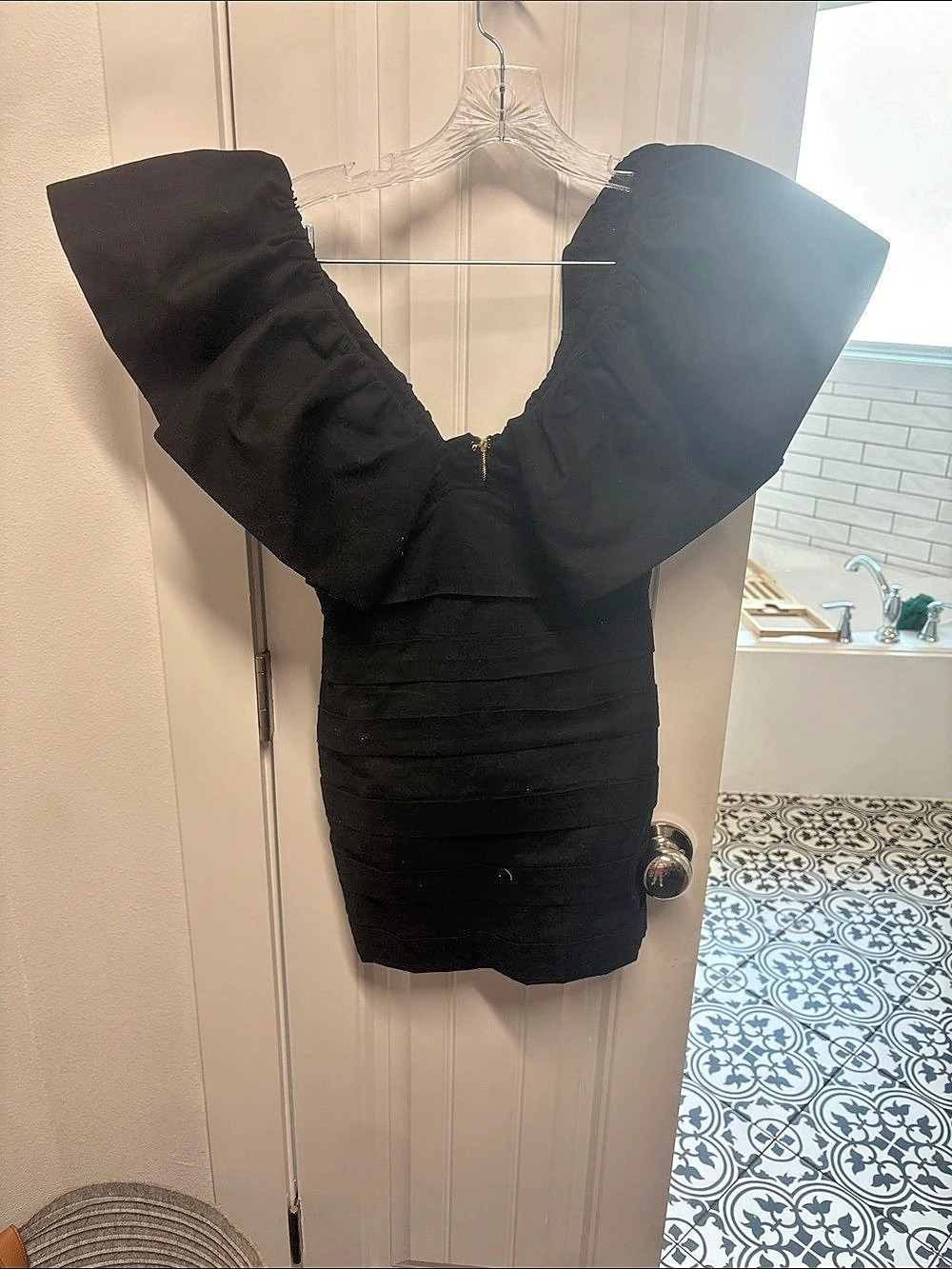 Seven Wonders Black Ruffle Sleeve Mini Dress Size XS Like New